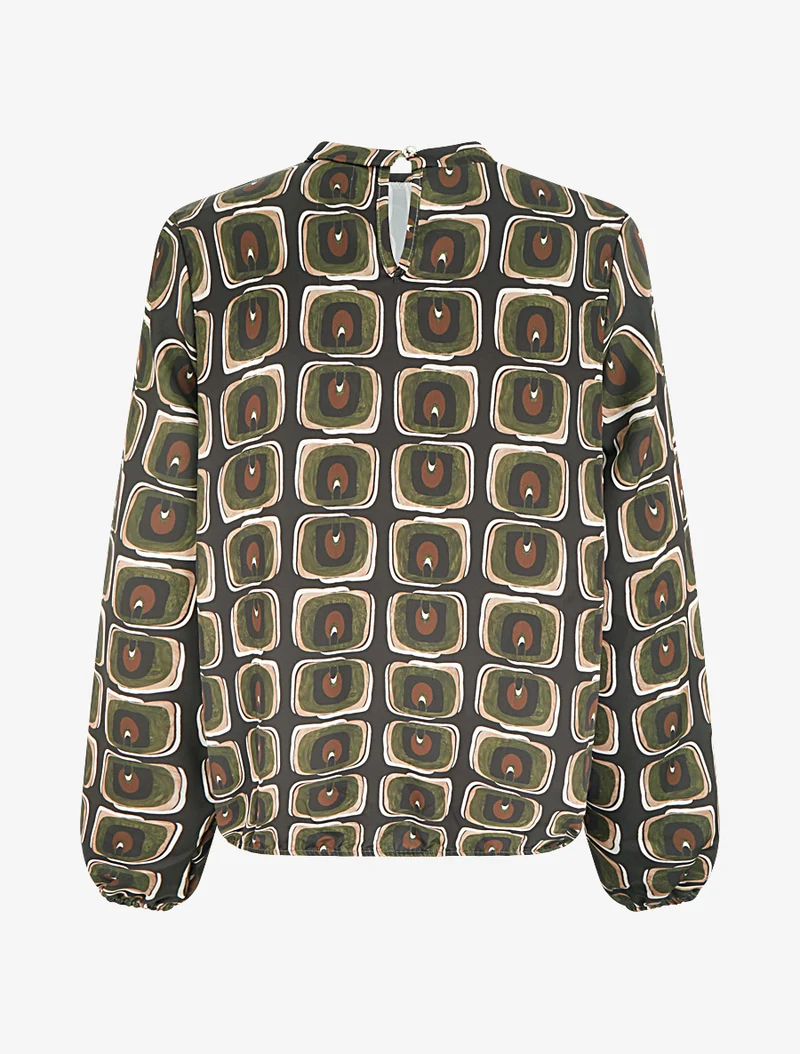 Blouse satiné imprimé rétro - Kaki