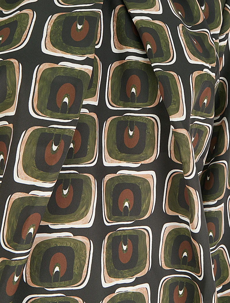 Blouse satiné imprimé rétro - Kaki