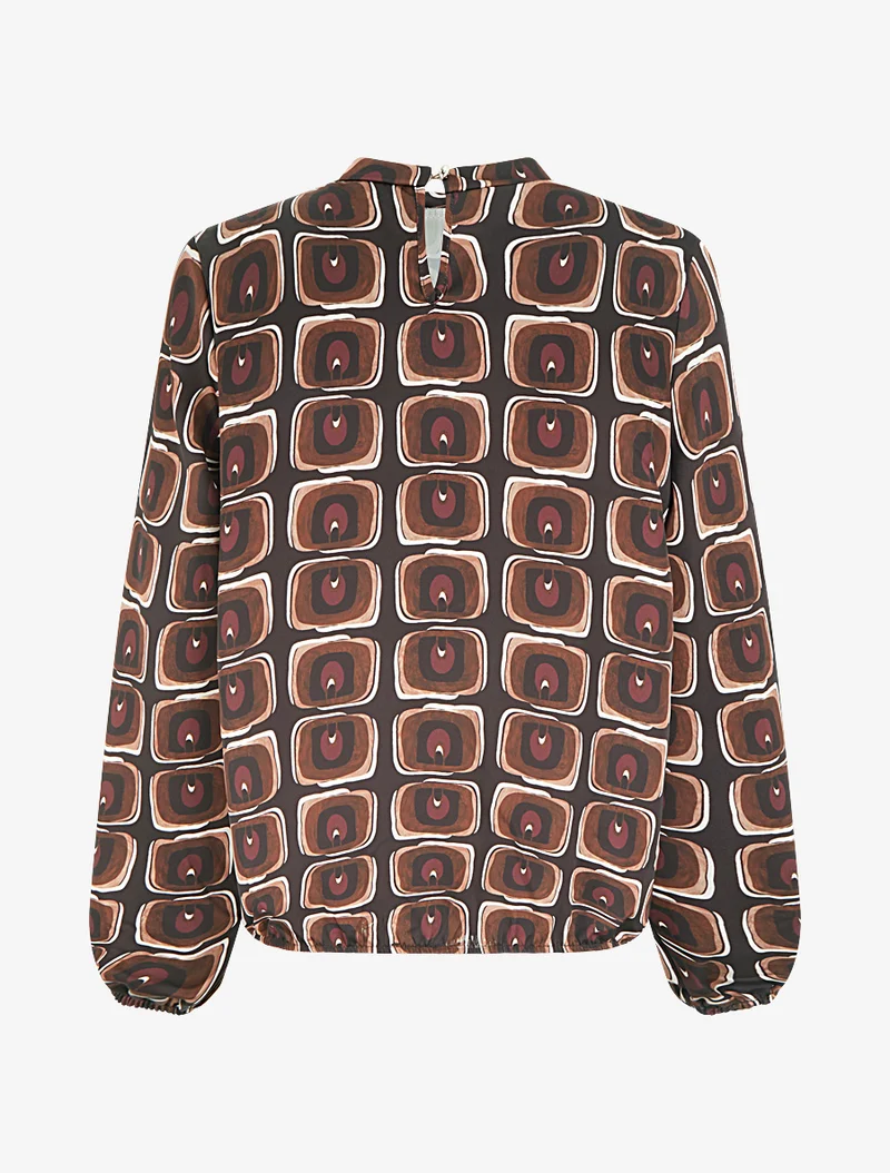 Blouse satiné imprimé rétro - Chocolat