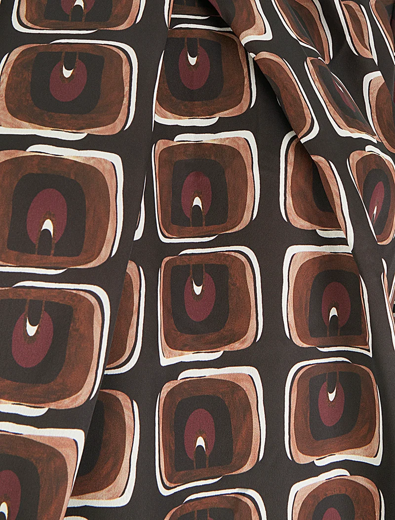 Blouse satiné imprimé rétro - Chocolat