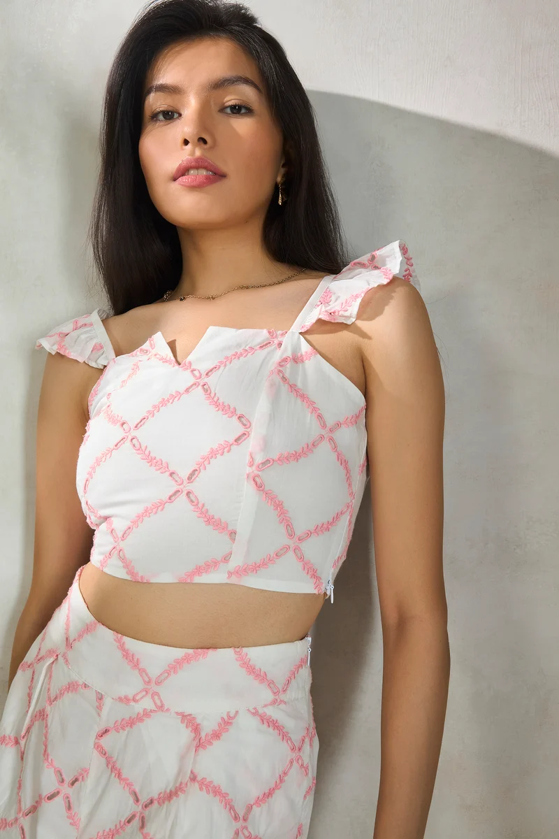 Phoebe Top|100% Cotton Contrast Schiffli Top