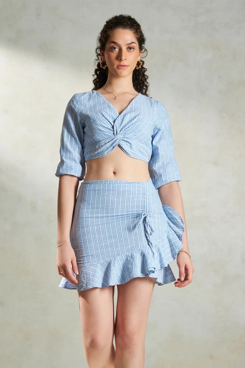 Alicia Top|100% Cotton Twisted Print Stripe Crop Shirt