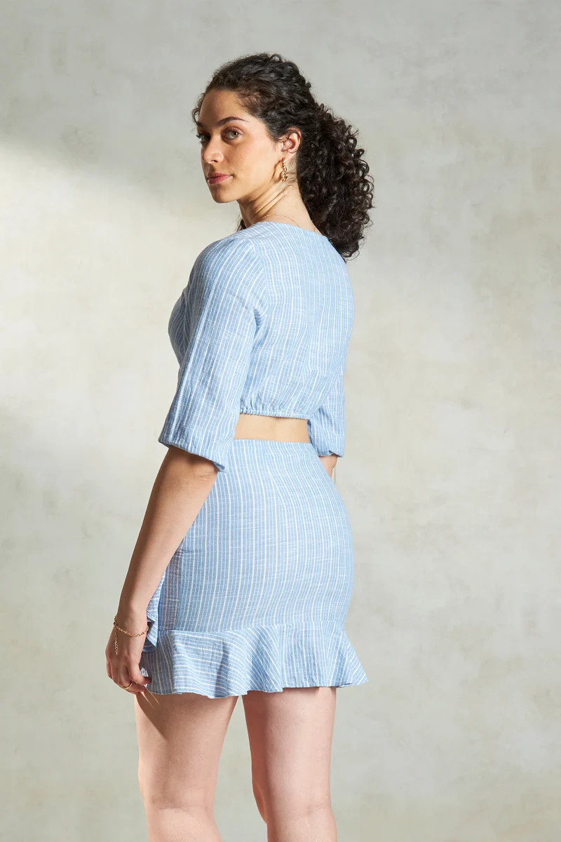 Alicia Top|100% Cotton Twisted Print Stripe Crop Shirt