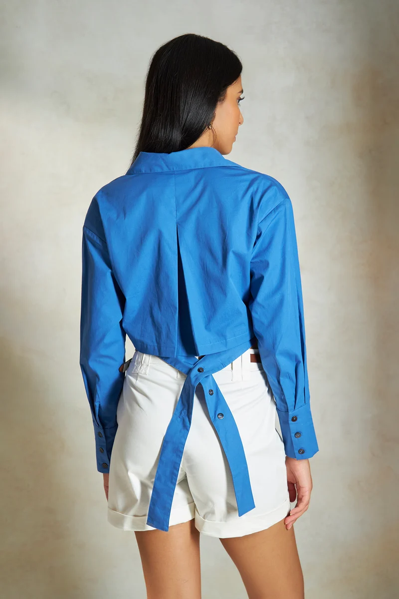Carly|100% Cotton Cropped Back Tie-Up Waist Shirt