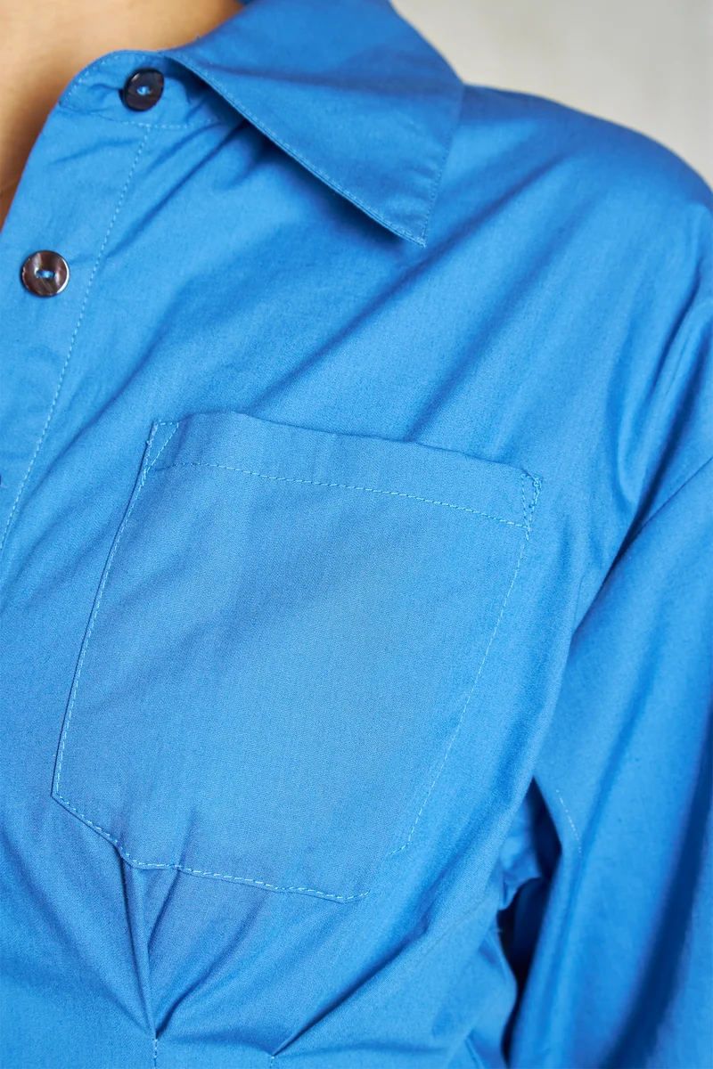 Carly|100% Cotton Cropped Back Tie-Up Waist Shirt