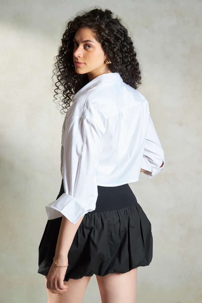 Joana|100% Cotton Crop Shirt With Cargo Pockets