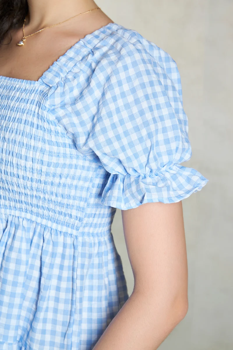 Alasia|100% Cotton Checked Midi Dress