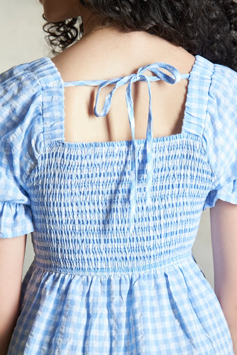 Alasia|100% Cotton Checked Midi Dress