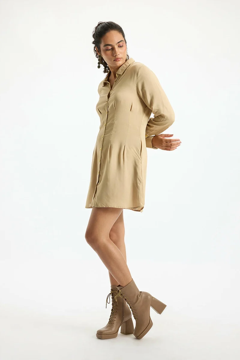 Avika|100% Modal Pleated Mini Shirt Dress