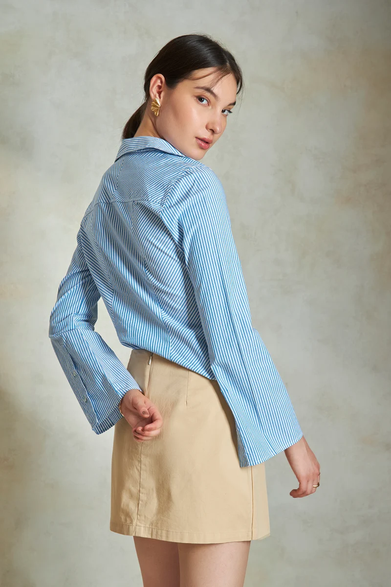 Lizzy|100% Cotton Panelled Striped Shirt