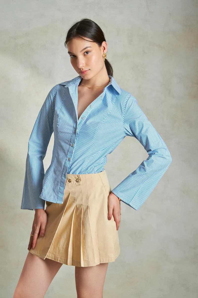 Lizzy|100% Cotton Panelled Striped Shirt