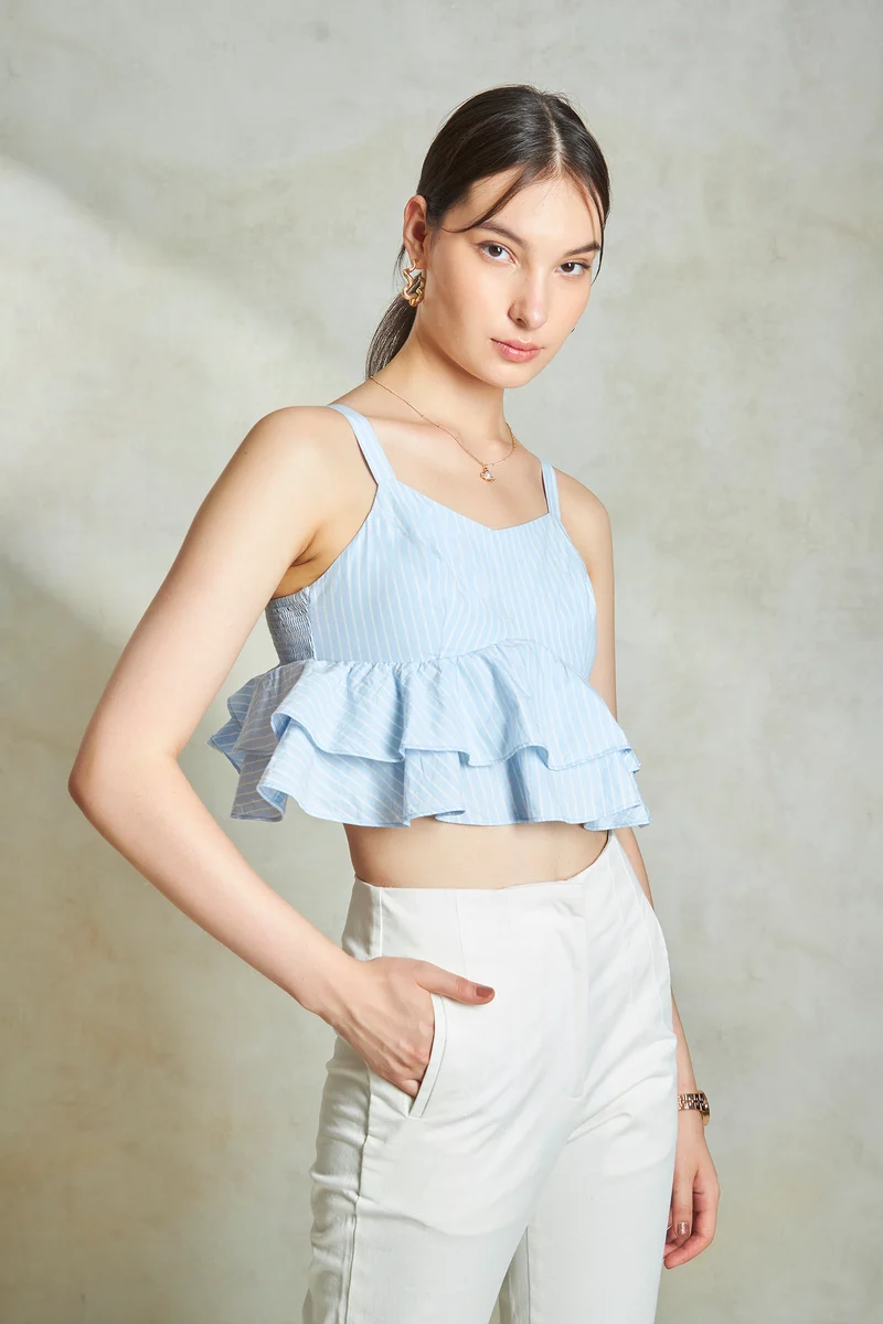 Margo|100% Cotton Striped Frill Hemcami Top