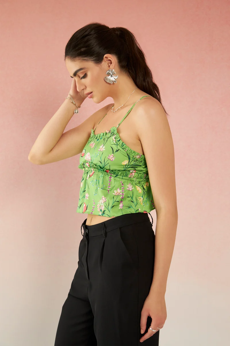 Laurel|Satin Bustier Strappy Top With Ruffles