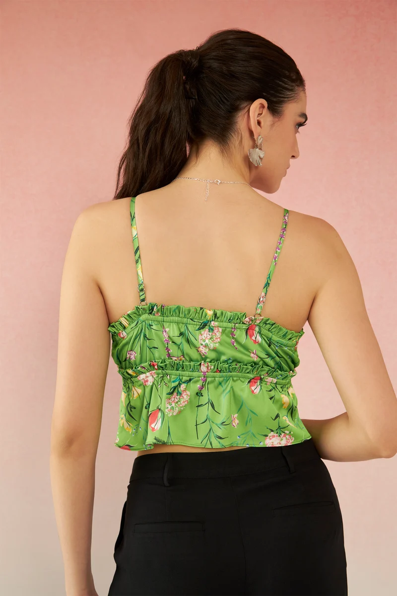 Laurel|Satin Bustier Strappy Top With Ruffles