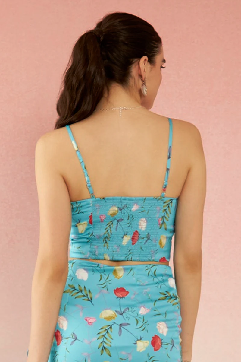 Danica Top|Satin Floral Print Sweatheart Crop Top
