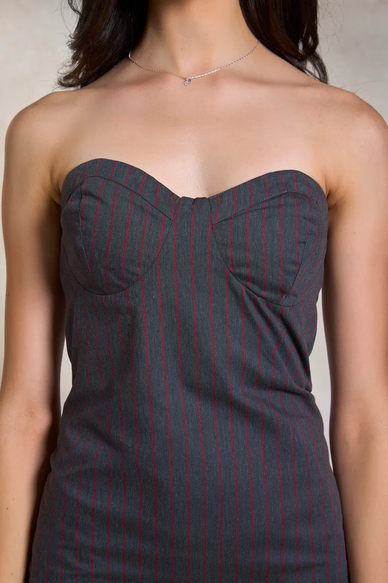 Elara|100% Cotton Fitted Tube Midi Dress With Slit