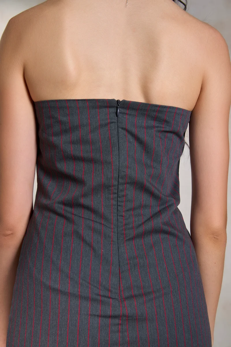 Elara|100% Cotton Fitted Tube Midi Dress With Slit