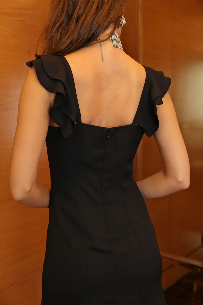 Sandra|Crepe Corset Mini Dress With Ruffle Hem