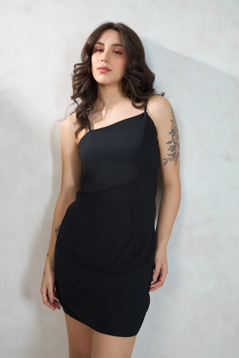 Tyra|Crepe Asymmetric Mini Dress