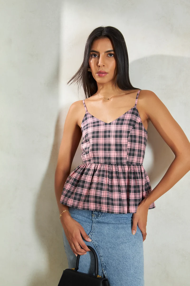 Sandy Top|100% Cotton Peplum Vneck Fitted Waist Top