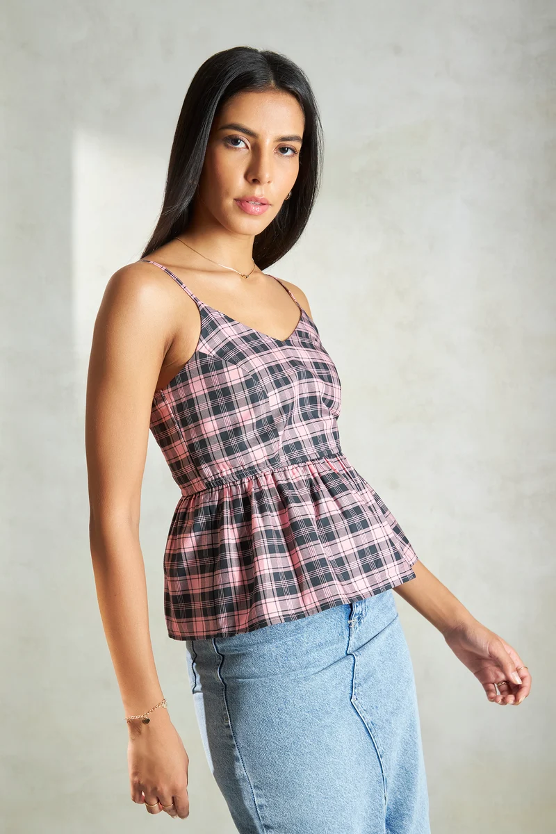 Sandy Top|100% Cotton Peplum Vneck Fitted Waist Top