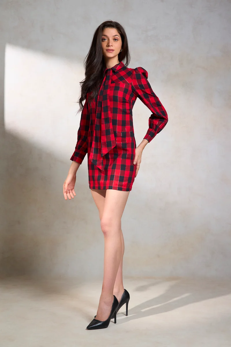 Eden|100% Cotton Sheath Dress With Neck Tie-Up