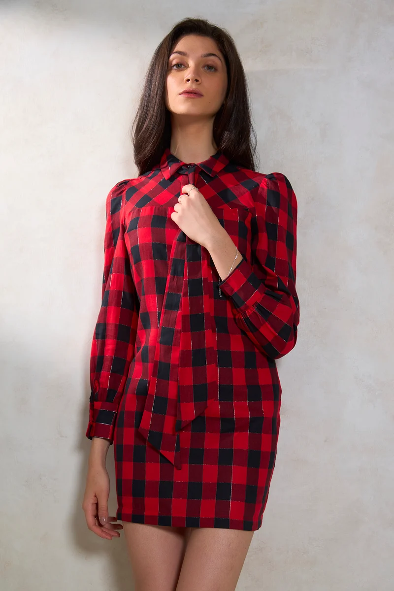 Eden|100% Cotton Sheath Dress With Neck Tie-Up
