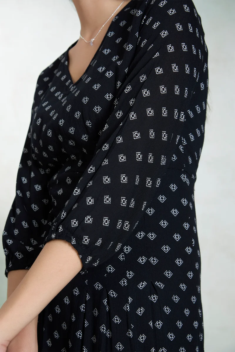 Lydia|100% Viscose Midi Printed Dress With Pocket