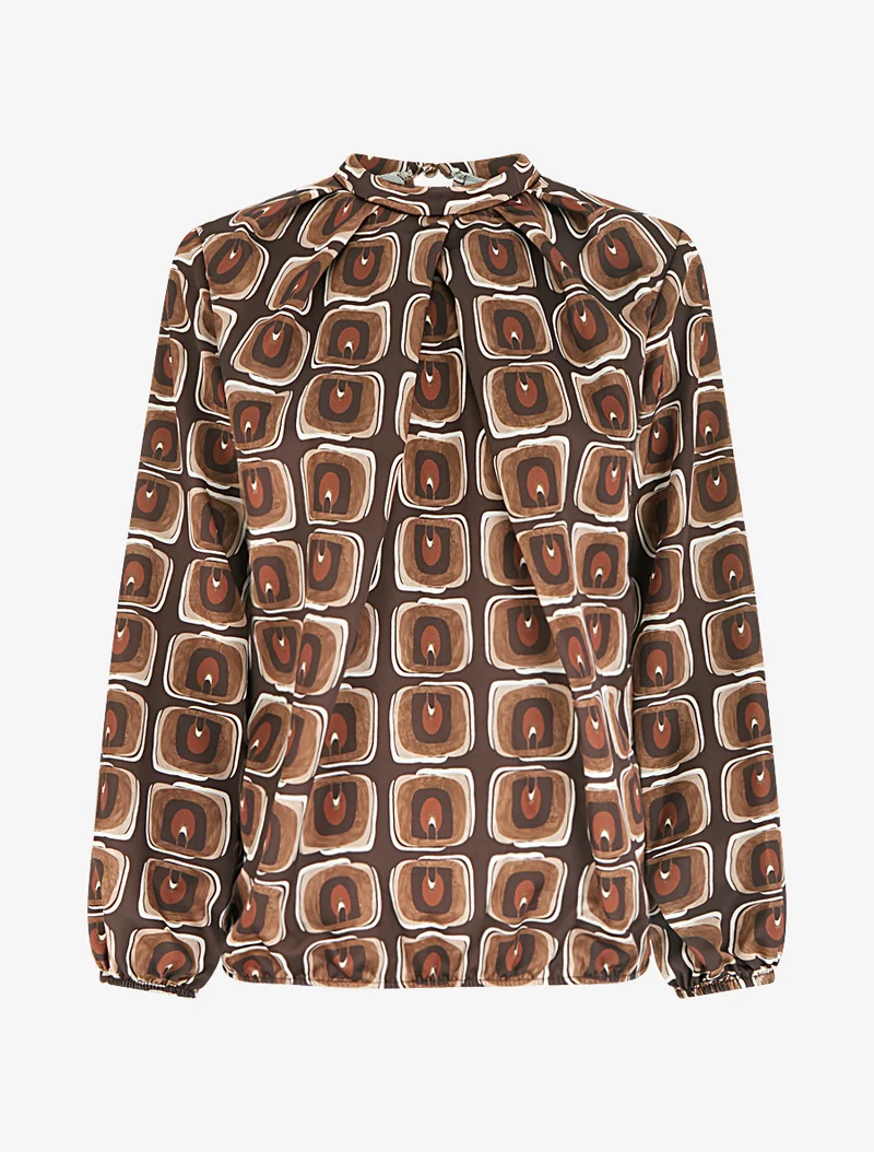 Blouse satiné imprimé rétro - Marron