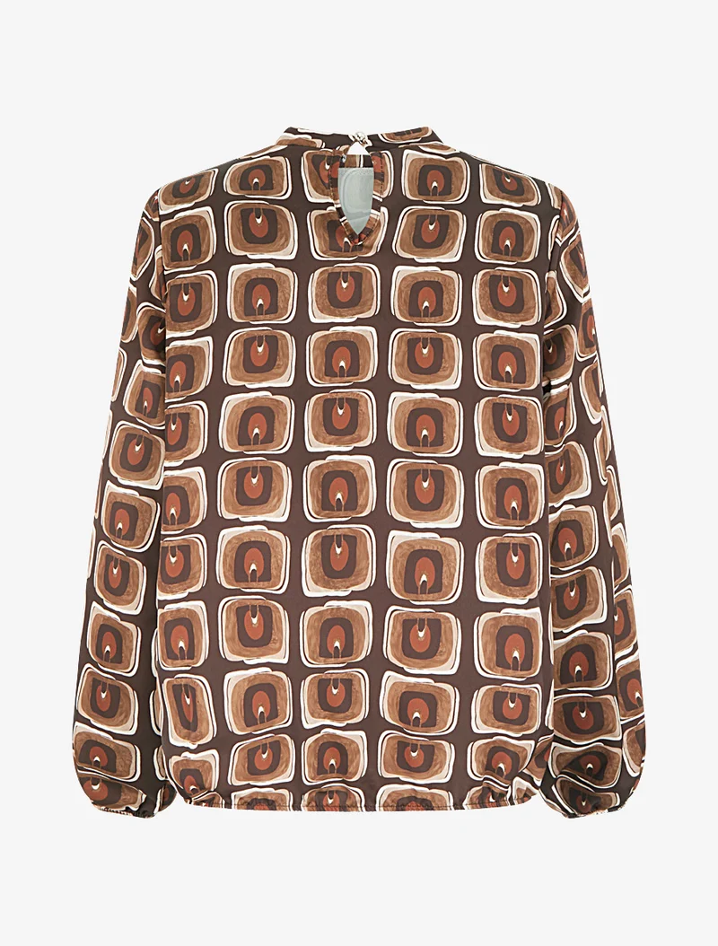 Blouse satiné imprimé rétro - Marron