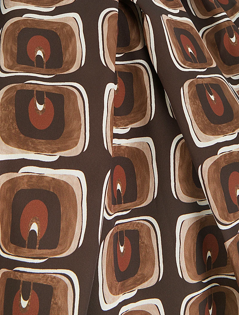 Blouse satiné imprimé rétro - Marron