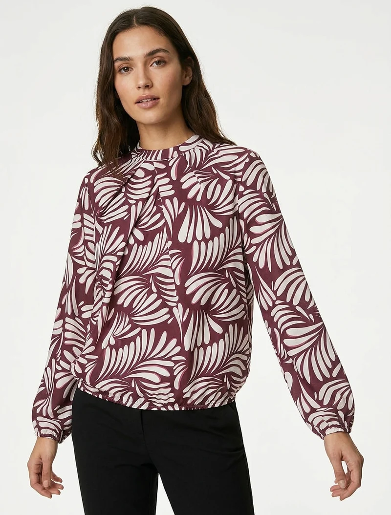Blouse imprimé fantaisie coupe boule - Lie de vin