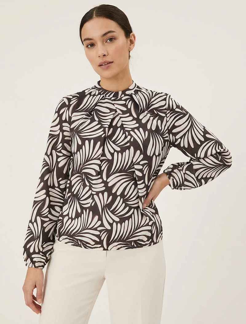 Blouse imprimé fantaisie coupe boule - Marron