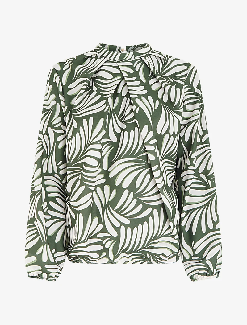 Blouse imprimé fantaisie coupe boule - Kaki
