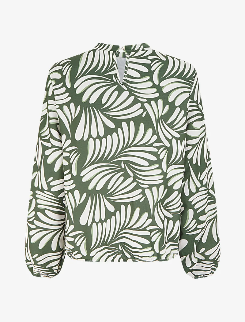 Blouse imprimé fantaisie coupe boule - Kaki