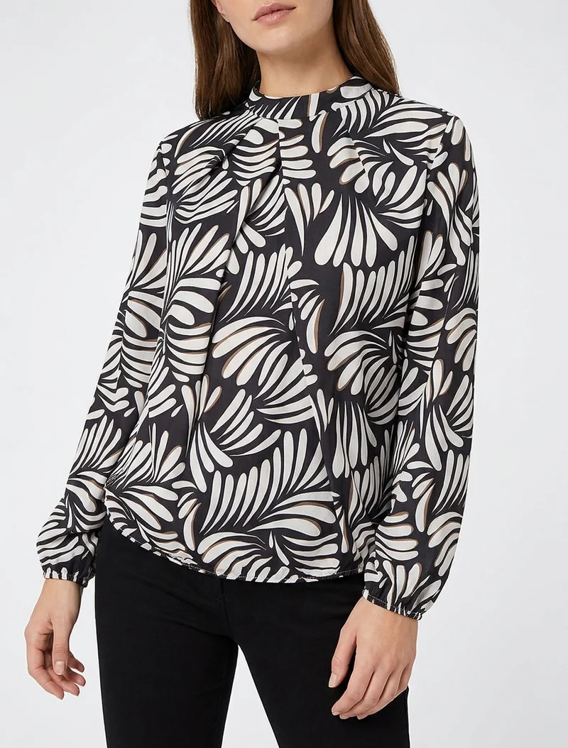 Blouse imprimé fantaisie coupe boule - Noir