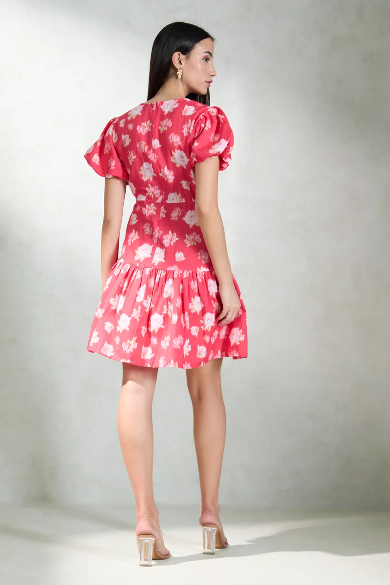 Miley|Linen Coral Cutout Fit And Flare Dress