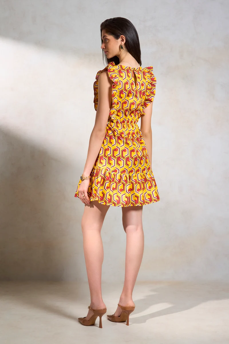Erum|100% Cotton Cotton Vneck Printed Dress