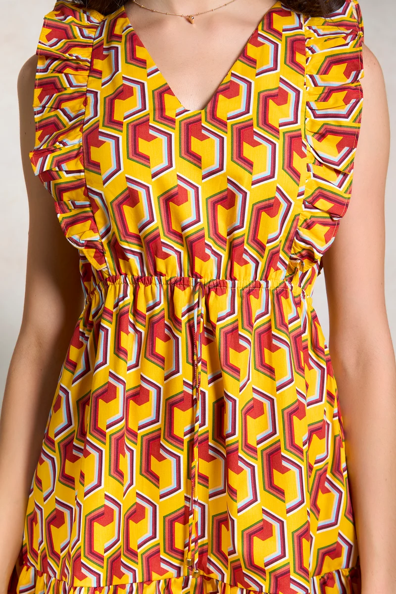Erum|100% Cotton Cotton Vneck Printed Dress