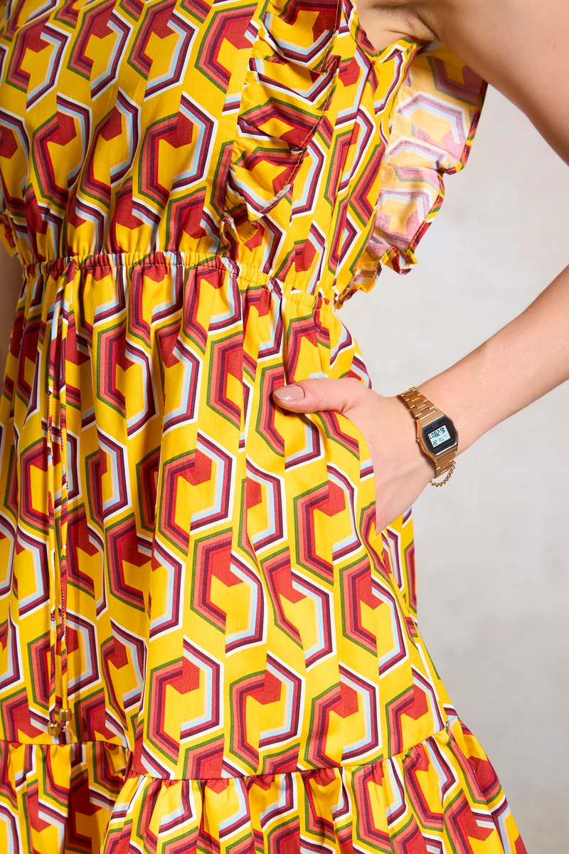 Erum|100% Cotton Cotton Vneck Printed Dress