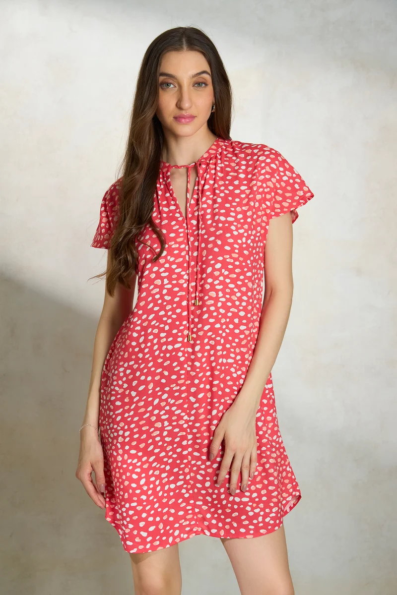 Myra|100% Viscose Animal Print Batwing Dress
