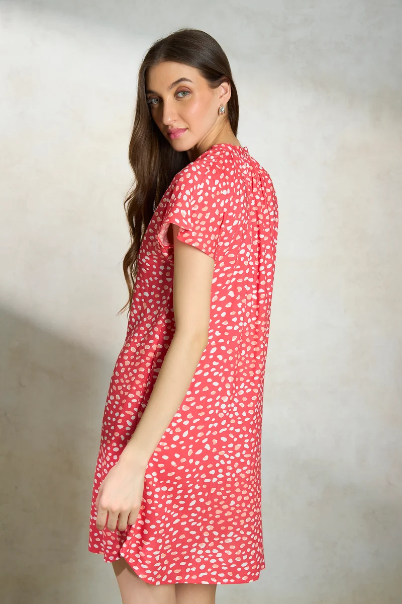 Myra|100% Viscose Animal Print Batwing Dress
