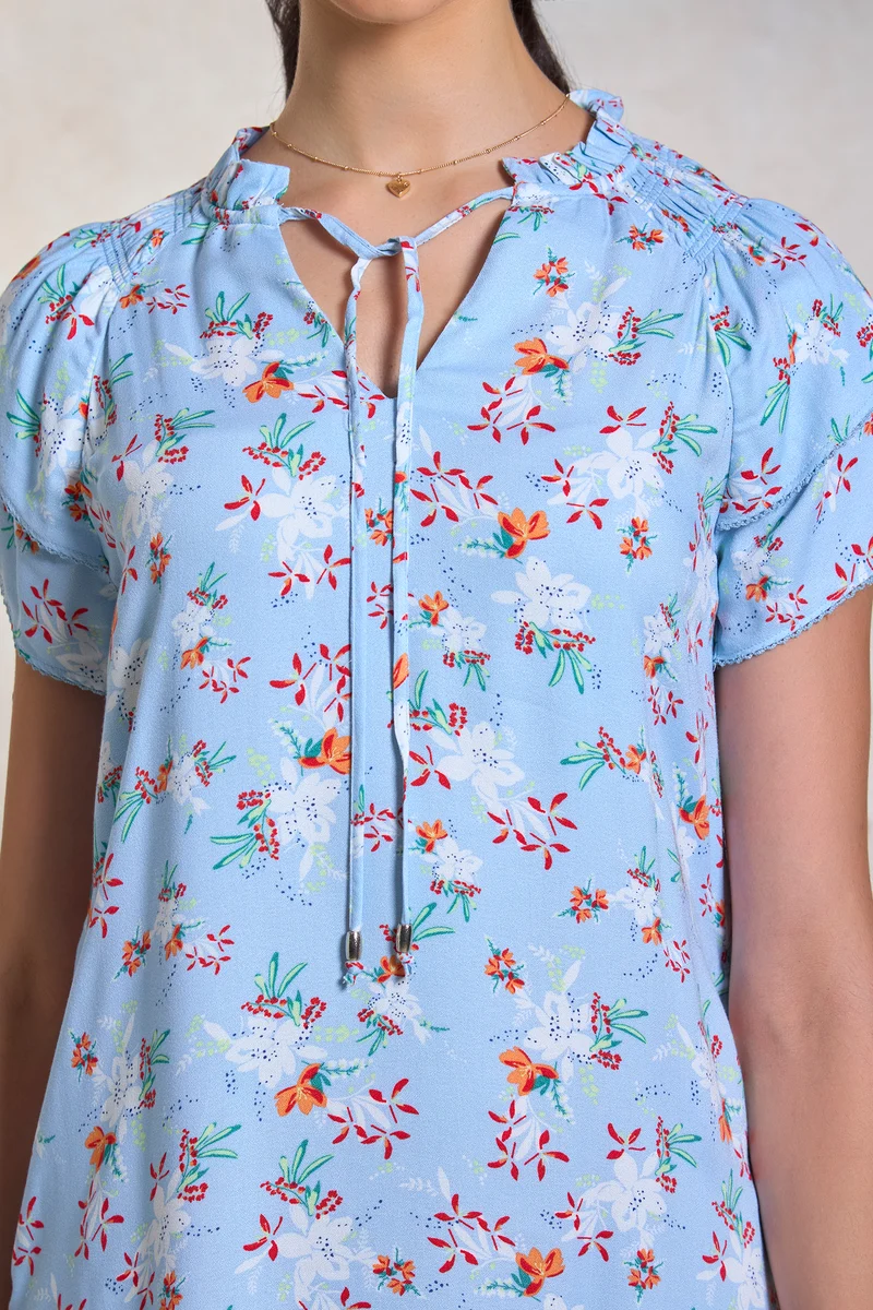 Anaya|100% Viscose Floral Sky Batwing Shift Dress