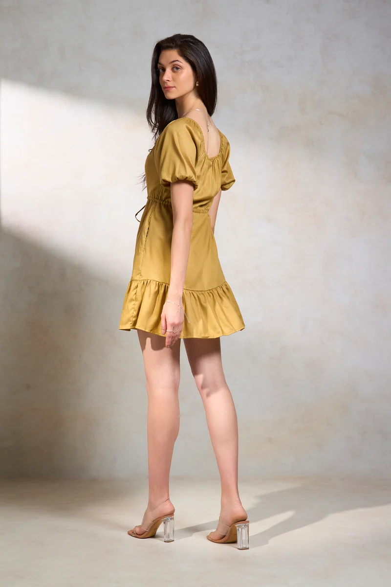 Kavi|100% Lyocell Ruffle Hem Mini Dress