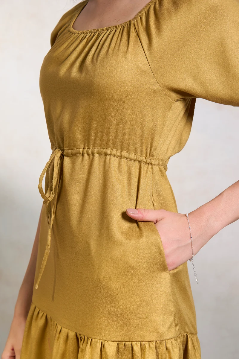 Kavi|100% Lyocell Ruffle Hem Mini Dress