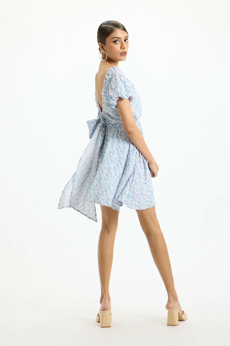 Avani|100% Viscose Blue Ditsy Floral Mini Dress