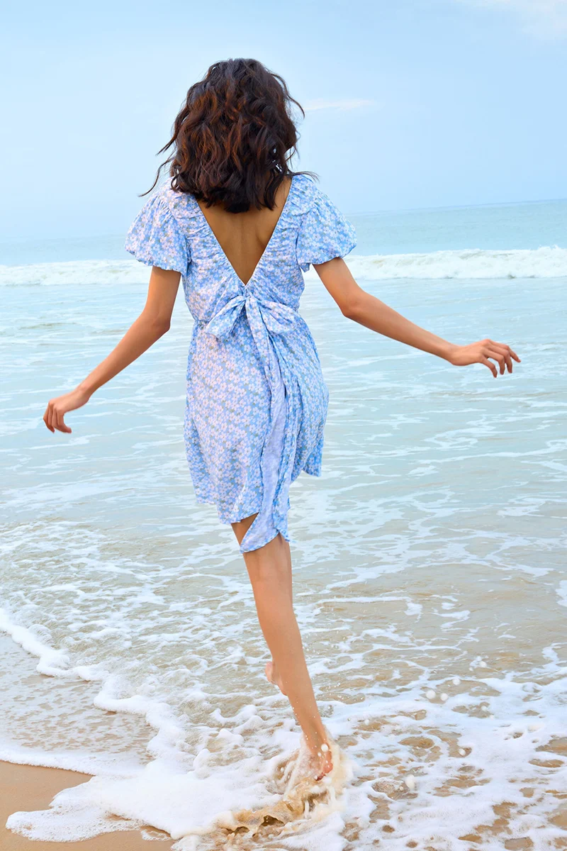Avani|100% Viscose Blue Ditsy Floral Mini Dress