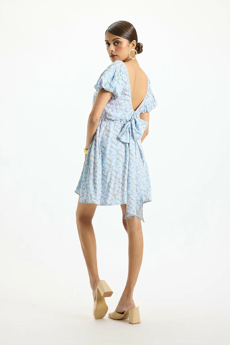 Avani|100% Viscose Blue Ditsy Floral Mini Dress