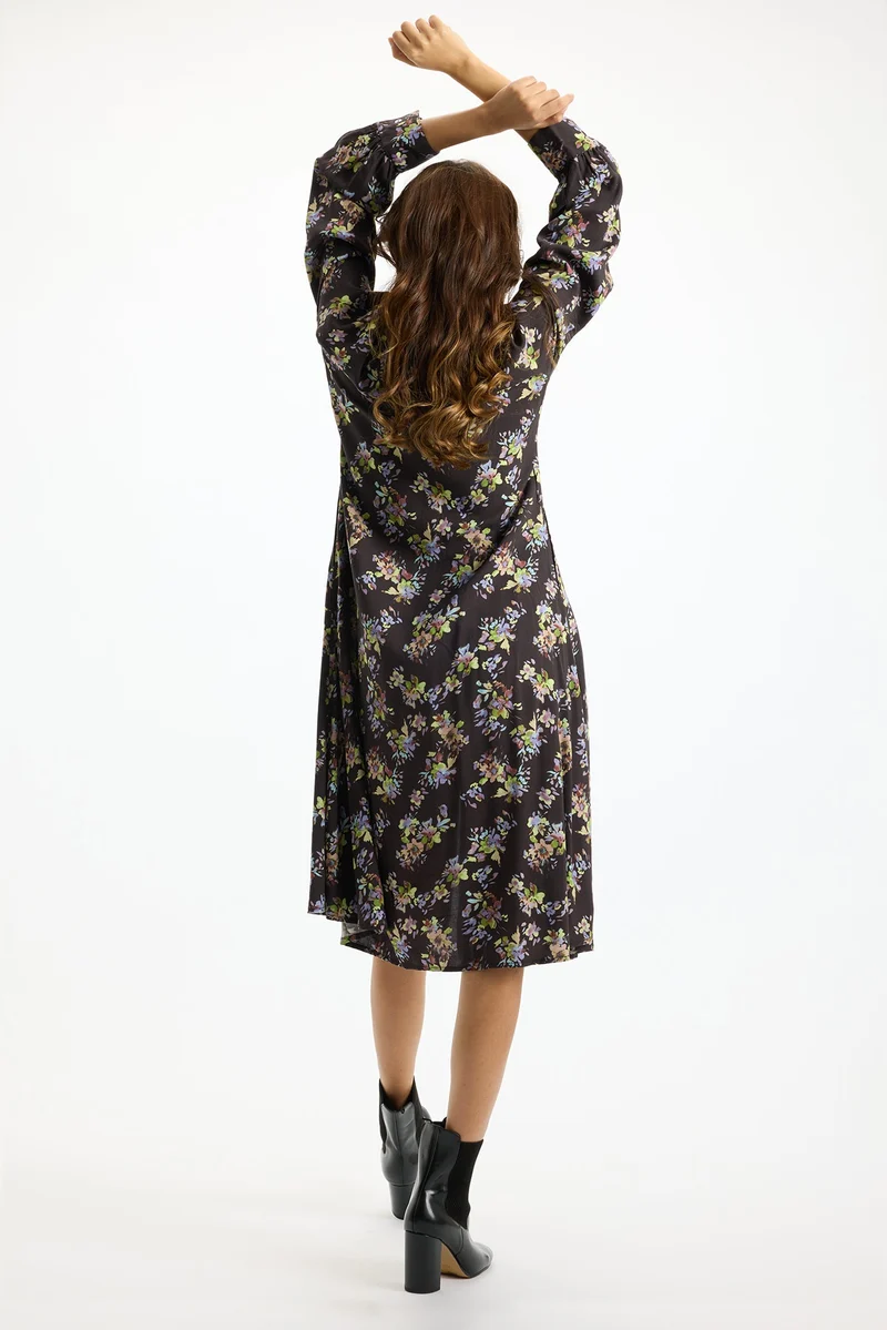Veera|100% Viscose Floral Print Shirt Midi Dress