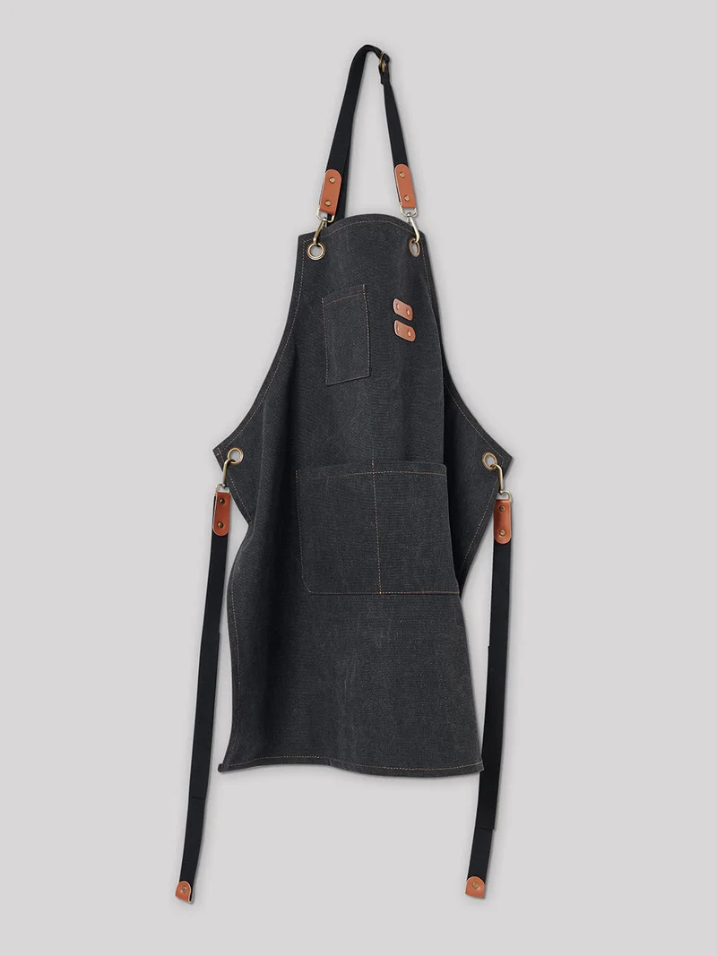 Tablier en twill et cuir multifonction